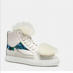 COACH C203 Shearling Pointing Toe Hi Top Sneakers